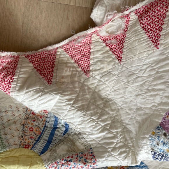 Vintage Dresden Plate Quilt 80x90 Scallop Edge Feedsack - Picture 9 of 13